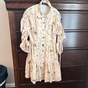 SHEIN Cream Mini Shirt Dress with Black Floral Line Print